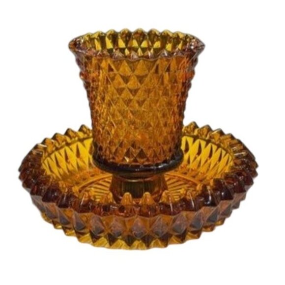 Indiana Glass Amber Diamond-Cut Glass Candle Holder - Picture 2 of 9